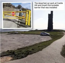  ??  ?? The deserted car park at Castle Hill and (inset) the lockable barrier that was installed