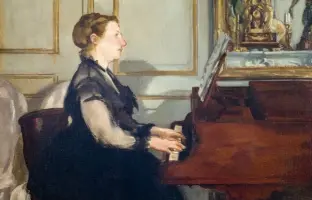  ??  ?? Madame Manet au piano.
L'artiste a peint Suzanne, son épouse pianiste (1830-1906), vers 1867.