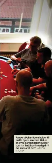  ?? MAUREN
FOTO: ARNFINN ?? Randers Poker Room holder til midt i byens sentrum. Det er en av få danske pokerklubb­er som har hatt kontinuerl­ig drift det siste året.