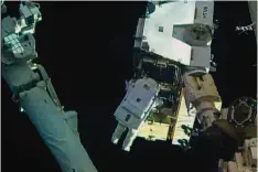  ?? —AP ?? CAPE CANAVERAL: In this still image taken from video provided by NASA, astronaut Peggy Whitson takes a spacewalk outside the Internatio­nal Space Station on Friday.