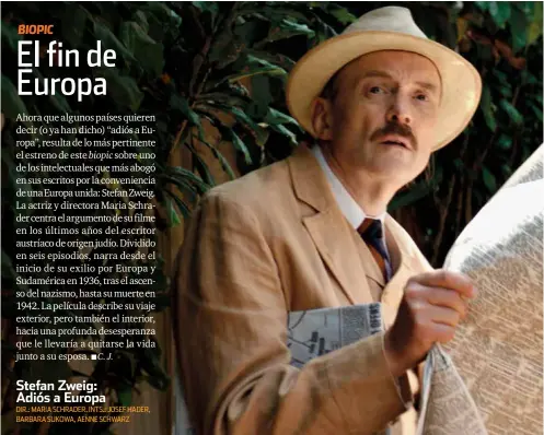  ??  ?? Stefan Zweig: Adiós a Europa DIR.: MARIA SCHRADER. INTS.: JOSEF HADER, BARBARA SUKOWA, AENNE SCHWARZ