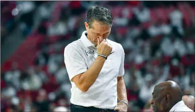  ?? (NWA Democrat-Gazette/Hank Layton) ?? Arkansas Coach Eric Musselman said the Razorbacks got some good looks from the outside Wednesday night against Georgia despite hitting 3 of 21 three-pointers. “We miss them and they go down and hit a three,” Musselman said.