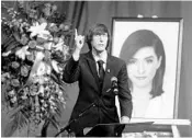  ?? CHRIS LACHALL/ASSOCIATED PRESS ?? Christina Grimmie's brother, Mark, talks about his love for his sister during a memorial service for the singer in 2016.