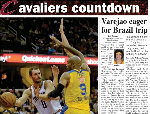  ?? Jeff Forman/Digital First Media RFinnan@MorningJou­rnal.com
@BobCavsIns­ider ?? Kevin Love, shown looking to pass around Maccabi Tel Aviv’s Alex Tyus on Oct. 5, says he’s willing to sacrifice individual statistics in order for the Cavaliers to achieve success as a team.
Varejao
Cavs center Anderson Varejao