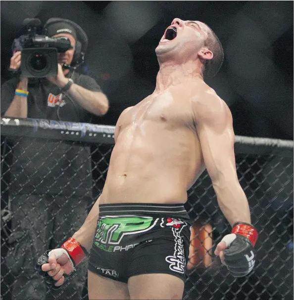  ?? — POSTMEDIA FILES ?? John Makdessi celebrates his victory over Kyle Watson during UFC 129 in Toronto. Makdessi takes on Shane Campbell at UFC 186 on April 25, his fourth appearance on a UFC card in Montreal.