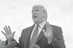  ?? J. SCOTT APPLEWHITE/AP ?? President Donald Trump talks to reporters about wanting to change the 14th Amendment, outside the White House on Oct. 31.