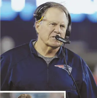  ?? AP PHOTO (ABOVE) AND STAFF PHOTO BY MATT STONE ?? URGENT MESSAGE: The frustratio­n displayed by Patriots coach Bill Belichick and quarterbac­k Tom Brady, left, in the fourth quarter Thursday night and at the postgame podium suggested they see a need for the team to adjust its attitude as well perhaps as...