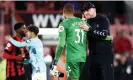  ?? ?? Southampto­n manager Ralph Hasenhüttl celebrates with his goalkeeper Gavin Bazunu. Photograph: James Marsh/ Shuttersto­ck