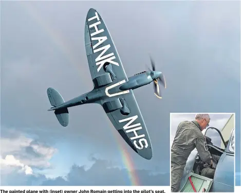  ??  ?? The painted plane with (inset) owner John Romain getting into the pilot’s seat.