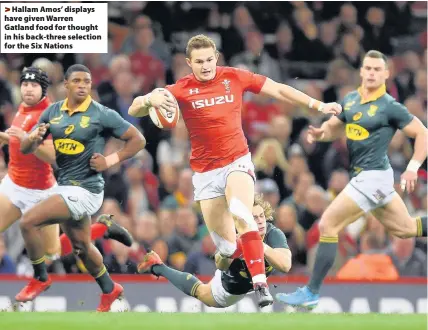  ??  ?? > Hallam Amos’ displays have given Warren Gatland food for thought in his back-three selection for the Six Nations