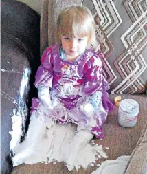  ??  ?? Toddler turmoil Emilia from West Sussex has earned the title “queen of mess” with this lockdown display of nappy cream. Her family won a sofa in a competitio­n run by SCS.