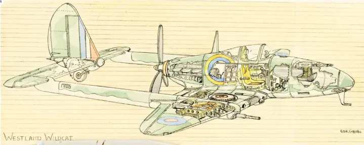  ?? ?? 1. Capt Guy Griffiths drew a series of sketches of fictional, hi-tech planes, which he deliberate­ly left lying around in the prison to fool the Nazi guards into thinking the allies had advanced aircraft