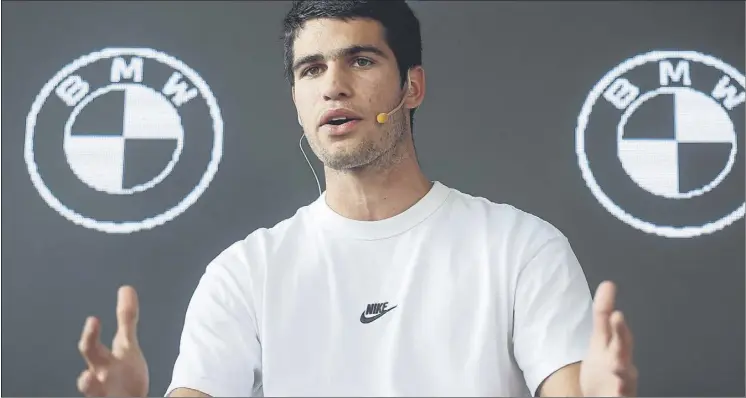  ?? Foto: EFE ?? Carlos Alcaraz fue presentado ayer como nuevo embajador de BMW. Un acto oficial que se celebró ayer en Madrid tras su éxito en Estados Unidos y haber acudido a continuaci­ón a Valencia para disputar la Copa Davis con el equipo epañol