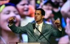  ?? Federico Parra/AFP/Getty Images ?? Self-proclaimed president of Venezuela, Juan Guaido, delivers a speech Feb. 2 in Caracas.