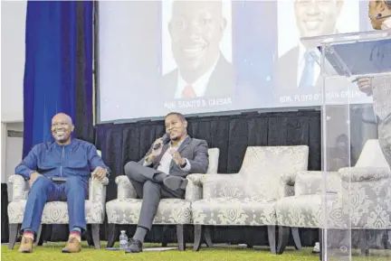  ??  ?? Minister of Agricultur­e Floyd Green (right) and his St Vincent and the Grenadines counterpar­t Saboto Caesar at the inaugural Canex Psychedeli­cs Summit at the Jewel Grande Montego Bay Resort and Spa last week.