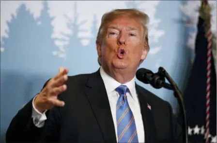  ?? EVAN VUCCI — THE ASSOCIATED PRESS ?? President Donald Trump speaks during a news conference at the G-7 summit, Saturday, June 9, in La Malbaie, Quebec, Canada.