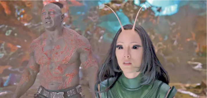  ??  ?? Pom Klementief­f says her Guardians of the Galaxy character Mantis is an alien with some insect elements; as far as powers go, she is an empath and can change emotions