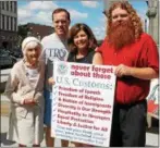  ?? LAUREN HALLIGAN — LHALLIGAN@ TROYRECORD. COM ?? Rensselaer County executive candidate Andrea Smyth, second from right, stands with, from left, Lois Broughton, 97, of East Greenbush; Broughton’s grandson, Troy City Council candidate TJ Kennedy; and fellow City Council candidate Anasha Cummings at an...