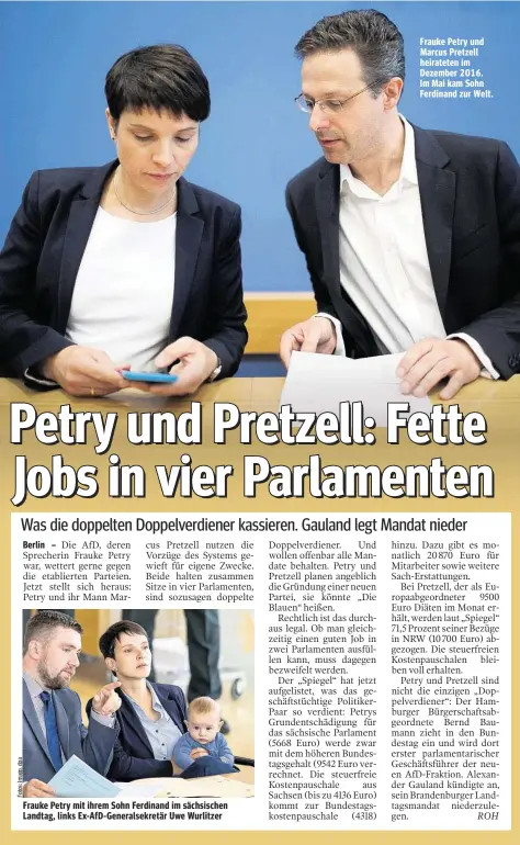  ??  ?? Frauke Petry und Marcus Pretzell heirateten im Dezember 2016. Im Mai kam Sohn Ferdinand zur Welt.