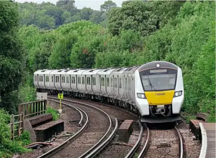  ?? Matt Buck/Creative Commons ?? Eight-car No. 700030 arrives at Eynsford, Kent, on third-rail power with a Thameslink service for Sevenoaks on August 12, 2018.