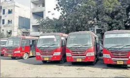  ??  ?? The minibuses bought under the central scheme parked in Bathinda.