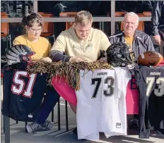  ?? Courtesy photograph ?? Blackhawk Michael Ericson signed with Harding University, Searcy, Ark. Ericson, son of Claire and Terry Ericson, three-year letterman in football and basketball. “He’s the first member of Pea Ridge history to be named to the All-State team in 5A,” Blackhawk head coach Jeff Williams said.