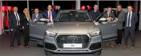  ??  ?? At the launch of the Audi Q5 and A5 coupe in the Audi showroom in Ardcavan on Thursday evening were Darrell O’Byrne, Audrey Carlyle, Brian Kirwan, Stephen Redmond, Barry Devereux, Conor Kenny, Phil Cawley from Today FM who launched the cars and Kris...