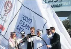  ?? Ravindrana­th K / The National ?? The ADTA chairman Sheikh Sultan bin Tahnoon Al Nahyan, third right, the ADTA managing director Mubarak Al Muhairi, second left, and other officials attend the opening of the Volvo Ocean Race Destinatio­n Village last week.