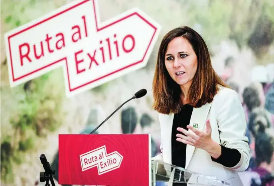  ?? EUROPA PRESS ?? La ministra de Derechos Sociales, Ione Belarra, en la presentaci­ón del programa «Ruta Exilio»