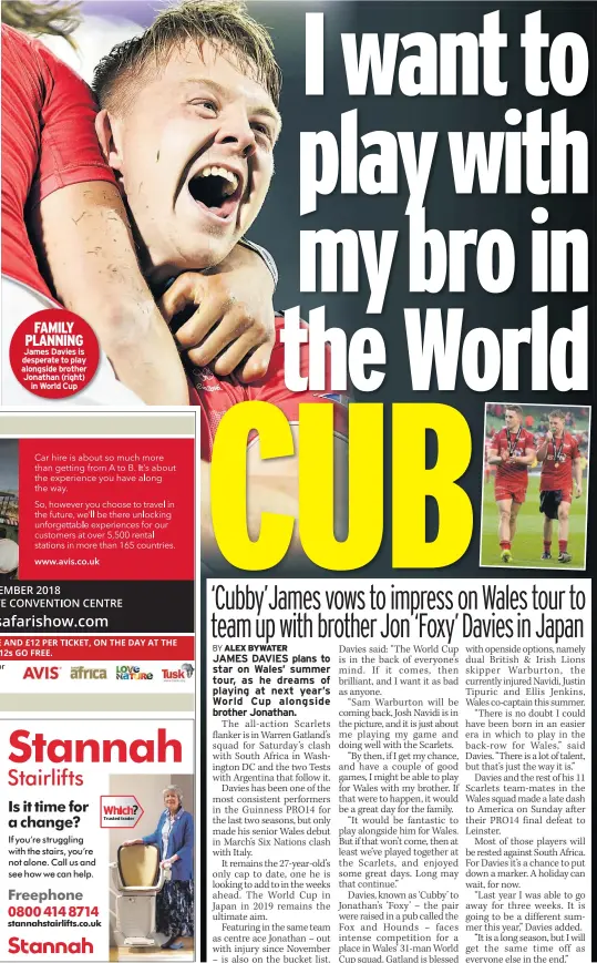  ??  ?? FAMILY PLANNING James Davies is desperate to play alongside brother Jonathan (right) in World Cup