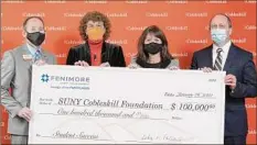  ?? Provided by Fenimore Asset Management ?? Fenimore Asset Management, an investment manager with offices in Cobleskill and Albany, presented a donation of $100,000 to the SUNY Cobleskill Foundation, creating a fund to benefit students from Schoharie County.