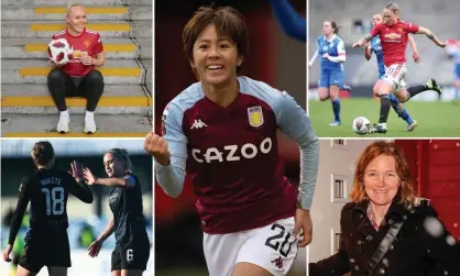  ?? Composite: Getty Images, Reuters, VisionHaus ?? Clockwise from top left: Maria Thorisdott­ir, Mana Iwabuchi, Leah Galton, Steph Houghton celebrates with Ellen White.