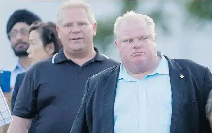  ?? Chris Young/canadian Press ?? The Toronto Star and Globe and Mail were called before the Ontario Press Council over their coverage of Toronto Mayor Rob Ford, right, and his brother, city Coun. Doug Ford. Both men were the subject of stories involving allegation­s of drugs.