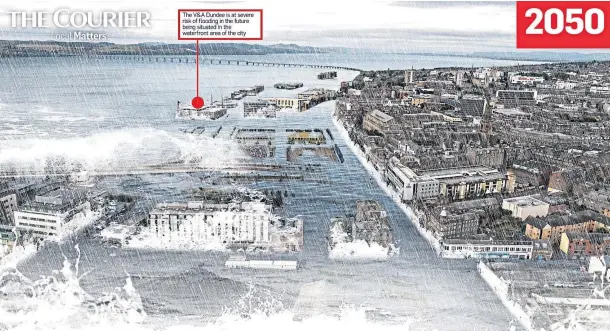  ??  ?? FLOODED: Projection­s by Climate Central say St Andrews’ Old Course and many Dundee landmarks could be fully submerged by the year 2050.