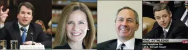  ?? THE ASSOCIATED PRESS ?? President Donald Trump’s possible candidates to replace retiring Supreme Court Justice Kennedy include, from left, Judge Brett Kavanaugh, Judge Amy Coney Barrett, Judge Thomas Hardima and Judge Raymond Kethledge.