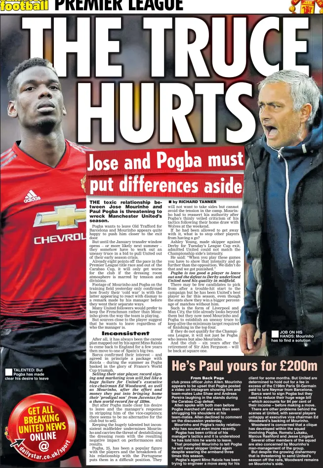  ??  ?? TALENTED: But Pogba has made clear his desire to leave JOB ON HIS HANDS: Mourinho has to find a solution