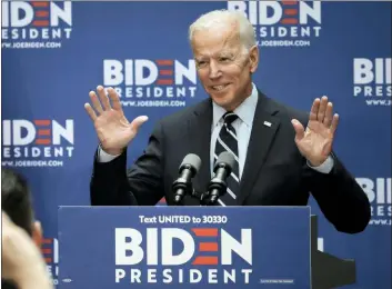  ?? BEBETO MATTHEWS — THE ASSOCIATED PRESS ?? Democratic presidenti­al candidate former Vice President Joe Biden speaks about foreign policy at The Graduate Center at CUNY, Thursday in New York.