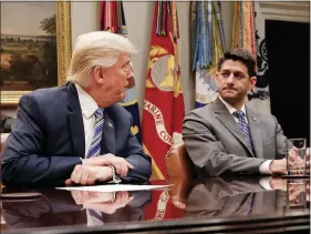  ?? PABLO MARTINEZ MONSIVAIS / AP FILE (2017) ?? President Donald Trump talks with House Speaker Paul Ryan during a meeting with House and Senate leadership in the White House.