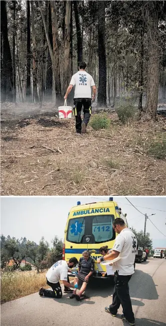  ??  ?? Há três equipas com elementos do INEM, da GNR, da Segurança Social e da Proteção Civil a percorrer as zonas afetadas pelos fogos. Além de tratar de feridos, prestam apoio às populações, alertam os bombeiros se detetarem sinais de incêndio e informam a...