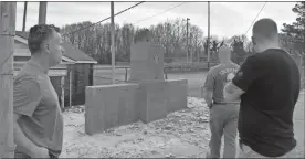  ??  ?? Above: The post’s war memorial has been getting some much needed attention after years of standing water degraded the tile base. Randy Boatner, from left, Travis Queen and John Brown have done much of the work around the VFW building on their own time, along with several volunteers. Left: Pvt. Renis Wells Barrett, a Calhoun native, was killed at the age of 24 in the Philippine­s during WWII, leaving behind a young wife, Jewell Barrett. He is buried at Fain Cemetery.