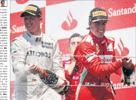  ??  ?? ÚLTIMO PODIO DEL ALEMÁN. La carrera de Valencia en 2012 que ganó Alonso fue la última vez que Schumacher pisó el cajón, fue tercero.