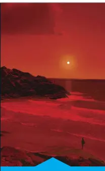  ??  ?? GLIESE 581Gliese 581 er litt større enn Barnards stjerne med en vinkeldiam­eter på 0,157 grader. Med en rød dvergstjer­ne som dette på himmelen ville Jorda bli innhyllet i et svakt,rødt lys.
