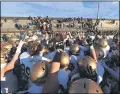  ?? TIM PHILLIS — FOR THE NEWS-HERALD ?? The John Carroll football team celebrates after defeating rival Baldwin Wallace in 2019. JCU will kick off the spring football season against BW on March 12 at 7 p.m.