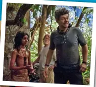  ??  ?? LEFT: Freida as Messua with co-star Rohan Chand who plays her adopted son, Mowgli, in Mowgli: Legend of the Jungle. ABOVE: Director Andy Serkis on set with Rohan and a crew member.