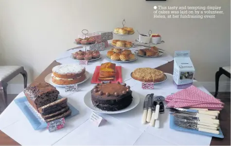  ?? This tasty and tempting display of cakes was laid on by a volunteer, Helen, at her fundraisin­g event ??