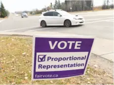  ?? CITIZEN PHOTO BY BRENT BRAATEN ?? A pro-proportion­al representa­tion sign is seen on the corner of University Way and Foothills Boulevard.