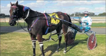  ?? Picture: TONY LOGAN ?? LUCKY LAST: Kerryn Manning landed the third Team Teal win for the day in the ‘lucky last’ at Horsham on Wednesday last week, when the smart four-yearold gelding Jet Rock proved too strong in the $8000 Kids Free Cup Day Fun 26-2 Pace.