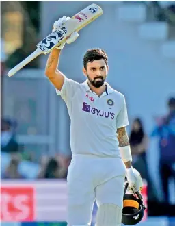  ?? — AP ?? India’s K. L. Rahul celebrates after scoring a century during the first day of the second Test against England at Lord’s cricket ground in London on Thursday.