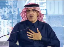  ?? ?? Saudi Finance Minister Mohammed Al-Jadaan speaks on the first day of the Saudi Capital Market Forum that began in Riyadh on Monday.