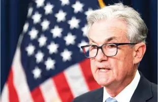  ?? AP Photo/Jacquelyn Martin ?? ■ Federal Reserve Chairman Jerome Powell speaks during a news conference following an Open Market Committee meeting at the Federal Reserve Board Building on Wednesday in Washington.